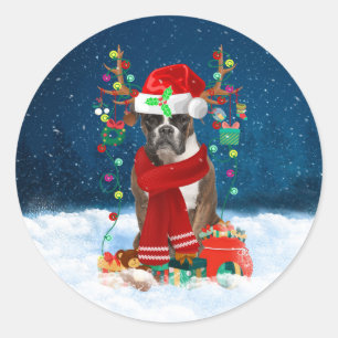 Pegatina Redonda Perro Boxer con Navidades regalos Cojín decorativo