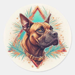 Pegatina Redonda Perro Boxer Elegante