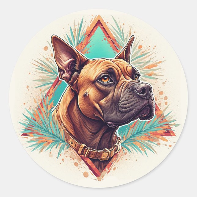 Pegatina Redonda Perro Boxer Elegante (Anverso)