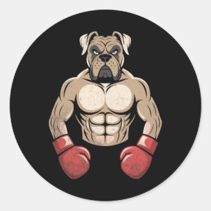 Pegatina Redonda Perro Boxer Guantes de Boxeo Perros Mascotas Boxea