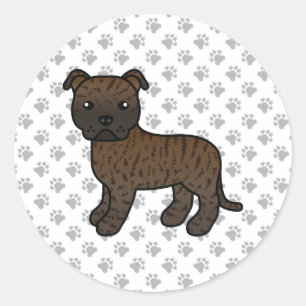 Pegatina Redonda Perro Brindle English Staffordshire Bull Terrier