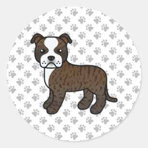 Pegatina Redonda Perro Brindle y Blanco Staffordshire Bull Terrier
