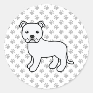 Pegatina Redonda Perro Bull Terrier Staffordshire Inglés Blanco