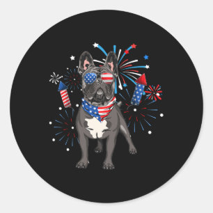 Pegatina Redonda Perro Bulldog Francés Bandera Estadounidense 4 De