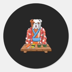 Pegatina Redonda Perro bulldog Kimono Kawaii japonés gourmet sushi