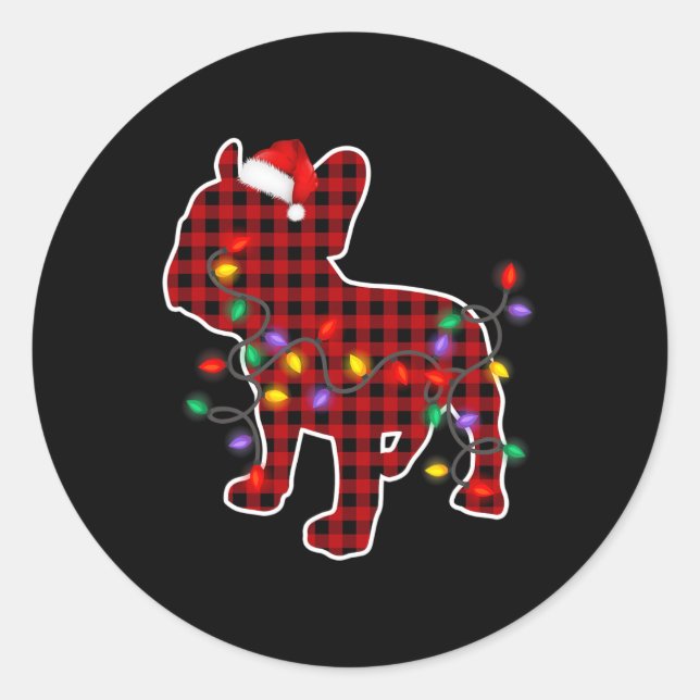 Pegatina Redonda Perro bulldog Santa Sombrero Navidades Pajamas Nav (Anverso)