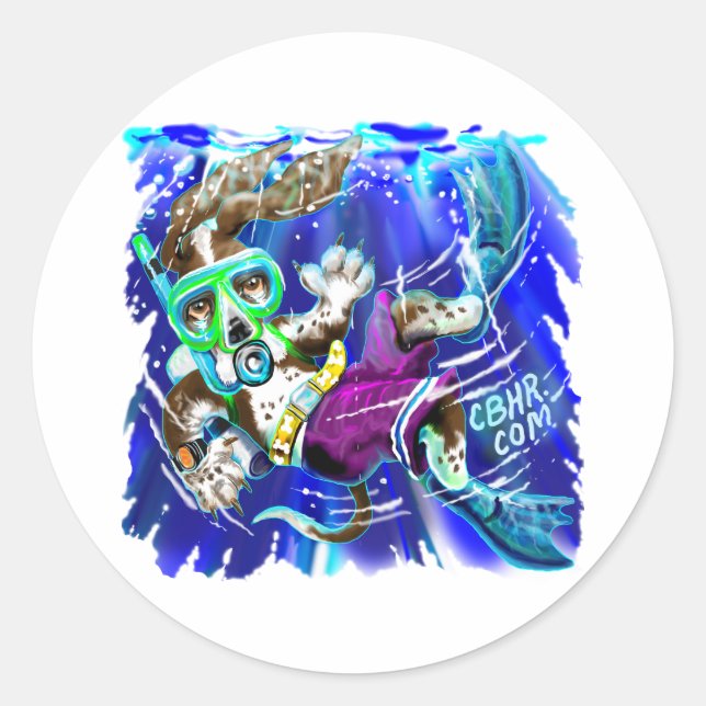 Pegatina Redonda Perro buzo (Anverso)