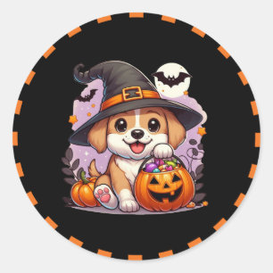 Pegatina Redonda Perro/cachorro de Halloween