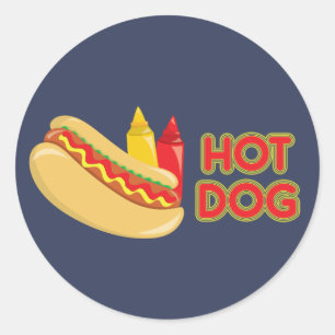 Pegatina Redonda Perro caliente con Ketchup y mostaza