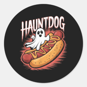 Pegatina Redonda Perro Caliente Divertido Fantasma Disfraz de Hallo
