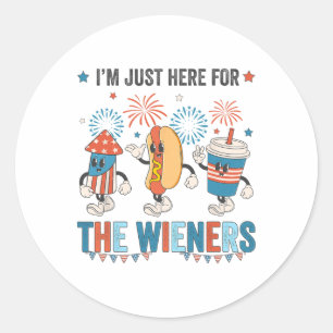 Pegatina Redonda Perro caliente estoy aquí para los Wieners Cute Re