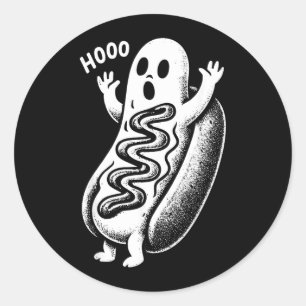 Pegatina Redonda Perro caliente fantasma embrujado Halloween divert