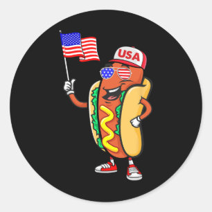 Pegatina Redonda Perro Caliente Patriótico Bandera Americana Usa Di