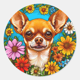 Pegatina Redonda Perro chihuahua