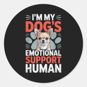 Pegatina Redonda Perro Chihuahua Apoyo Emocional Humano
