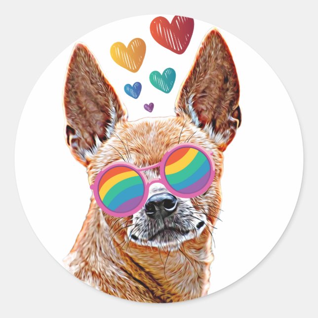 Pegatina Redonda Perro chihuahua con El día de San Valentín cardíac (Anverso)
