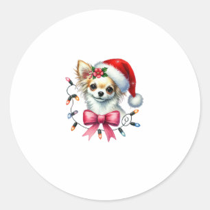 Pegatina Redonda Perro Chihuahua con Navidades de Coquette Bow coin