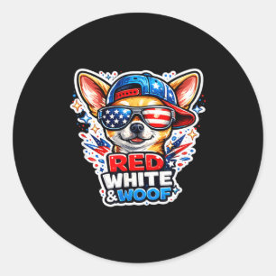 Pegatina Redonda Perro chihuahua divertido rojo blanco y woof patri