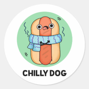 Pegatina Redonda Perro Chileno Divertido Chili Hot Dog Pun