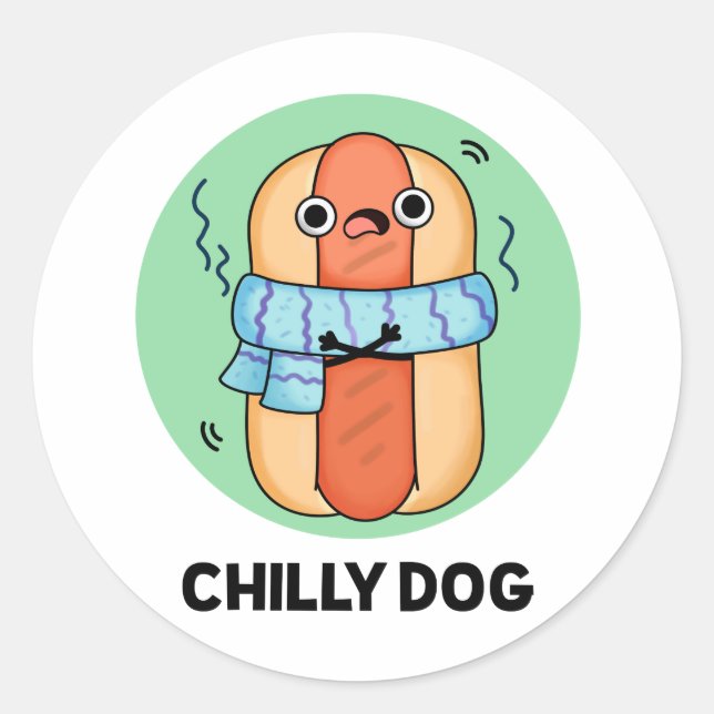 Pegatina Redonda Perro Chileno Divertido Chili Hot Dog Pun (Anverso)