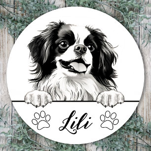 Pegatina Redonda Perro Chin Japonés Personalizado