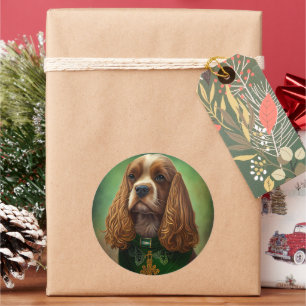 Pegatina Redonda Perro Cocker Spaniel con vestido de San Patricio