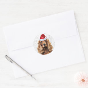 Pegatina Redonda Perro Cocker Spaniel festivo en Navidad de arte de