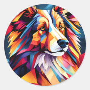 Pegatina Redonda Perro collie cubista moderno
