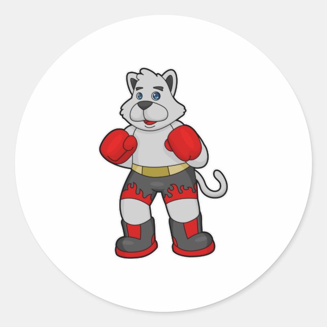 Pegatina Redonda Perro como boxeador con guantes de boxeo (Anverso)