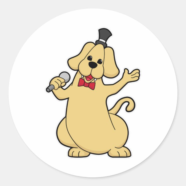 Pegatina Redonda Perro como cantante con micrófono (Anverso)