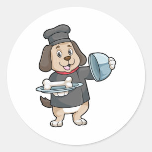 Pegatina Redonda Perro como chef con Plata y Huesos