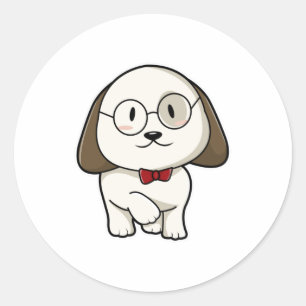 Pegatina Redonda Perro como crema con azulejos y lentes