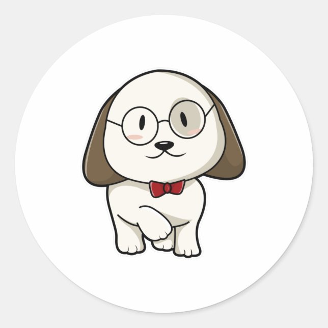 Pegatina Redonda Perro como crema con azulejos y lentes (Anverso)