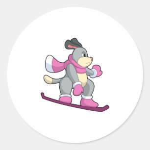 Pegatina Redonda Perro como esquiador con Sonowboard