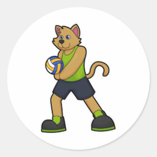 Pegatina Redonda Perro como jugador de voleibol con voleibol