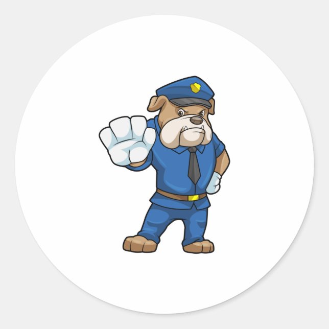 Pegatina Redonda Perro como oficial de policía con uniforme (Anverso)