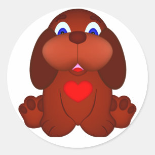 Pegatina Redonda Perro con corazón rojo