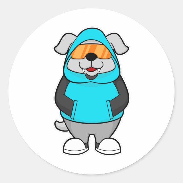 Pegatina Redonda Perro con gafas de sol (Anverso)