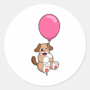 Pegatina Redonda Perro con globo