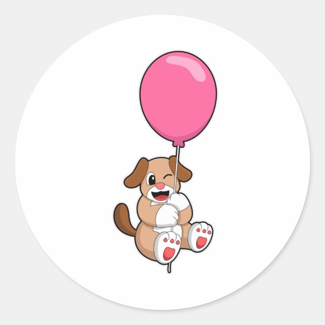 Pegatina Redonda Perro con globo (Anverso)