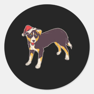 Pegatina Redonda Perro con Sombrero Santa - Navidades divertidos