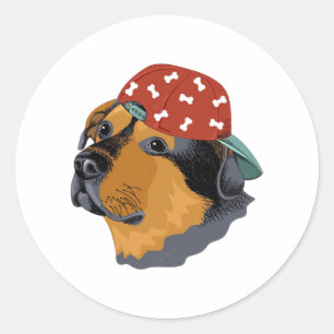 Pegatina Redonda Perro con tapón rojo