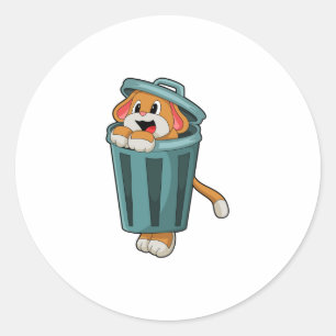 Pegatina Redonda Perro con Trashcan