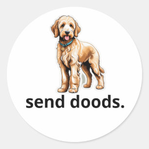 Pegatina Redonda Perro Cute Goldendoodle "Send Doods"