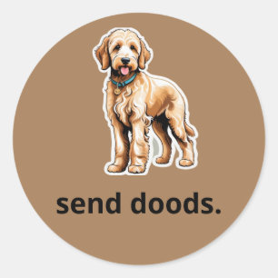 Pegatina Redonda Perro Cute Goldendoodle "Send Doods"