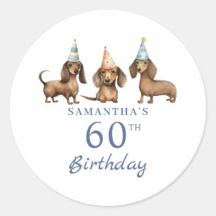 Pegatina Redonda Perro Dachshund 60 cumpleaños
