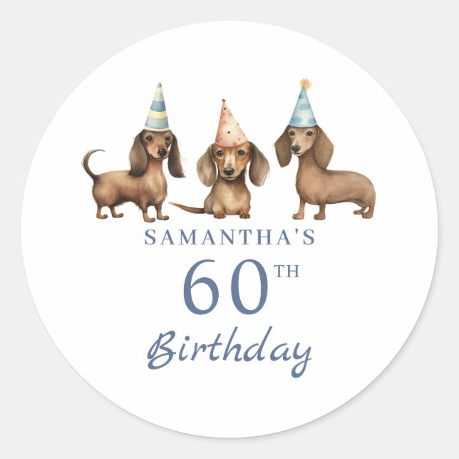 Pegatina Redonda Perro Dachshund 60 cumpleaños (Anverso)