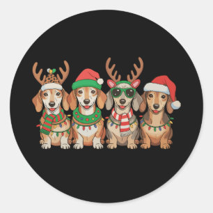 Pegatina Redonda Perro Dachshund de Navidad Luces de Navidad Sombre