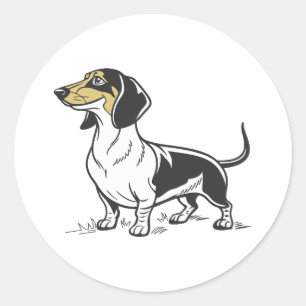 Pegatina Redonda Perro Dachshund en pie aislado