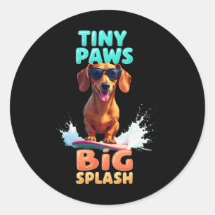 Pegatina Redonda Perro Dachshund Genial Surfista Para Hombres Mujer